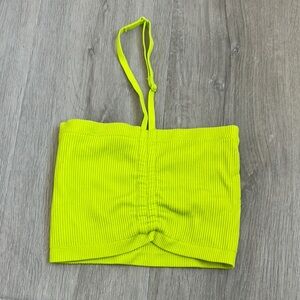 AERIE cropped Neon Yellow Ribbed Tube Top w adjustable halter